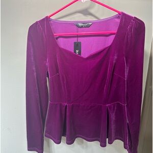 ALLEGRA K VELVET PEPLUM WOMEN’S TOP